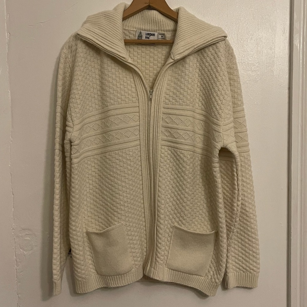 LONDON FOG vintage cream zip up sweater size Medium